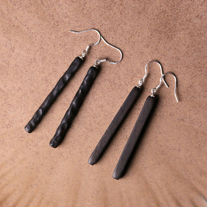 Mythstone 925 Sterling Silver Ebony Wood Texture Balance Peace Drop Dangle Earrings