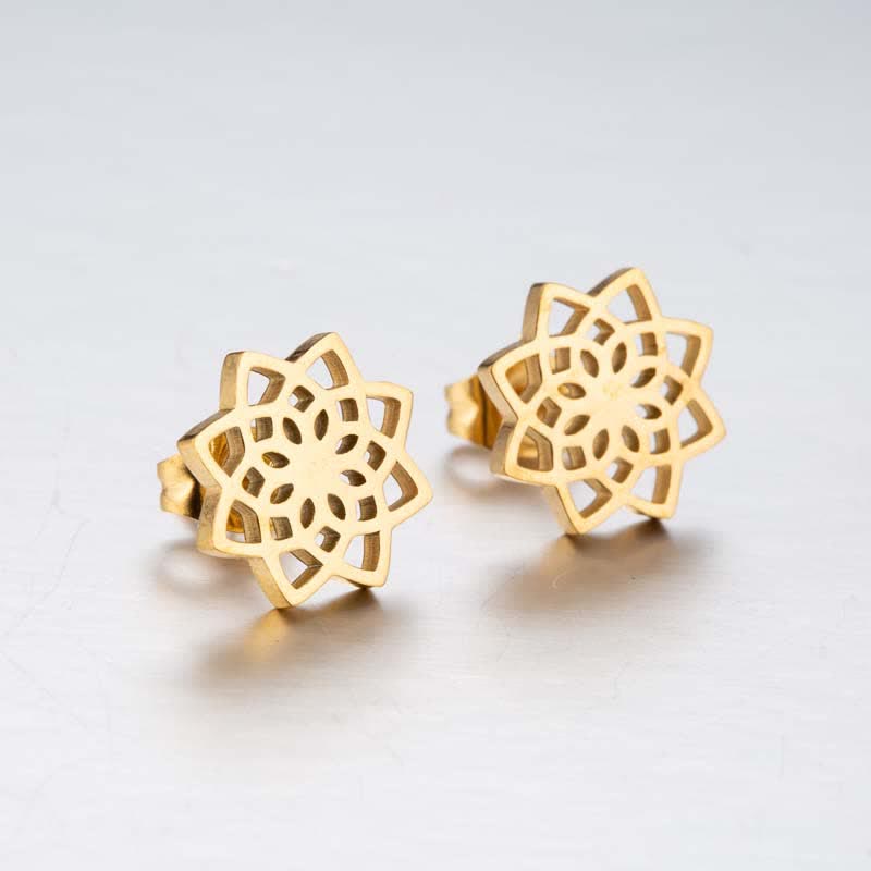 Mythstone Tibetan Lotus Pattern New Beginning Stud Earrings