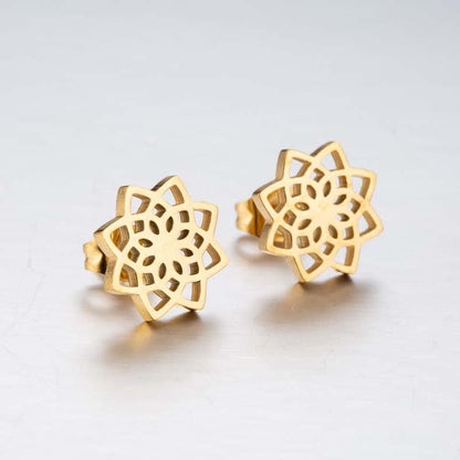 Mythstone Tibetan Lotus Pattern New Beginning Stud Earrings