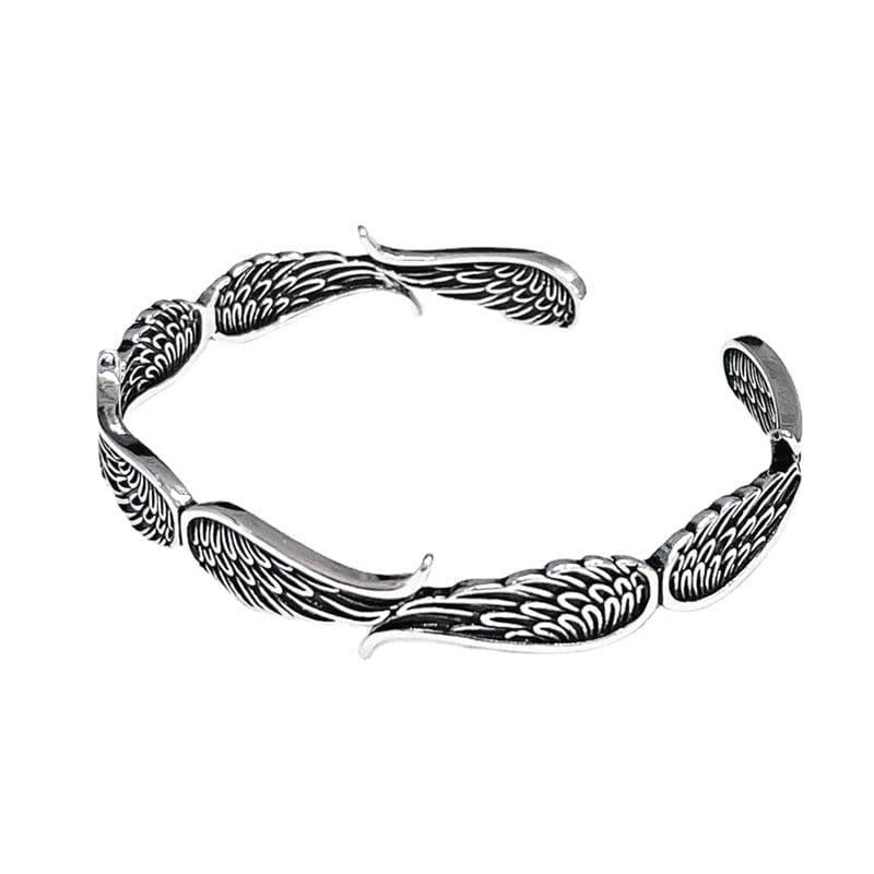 Mythstone Angel Wings Feather Pattern Carved Luck Cuff Bracelet Bangle