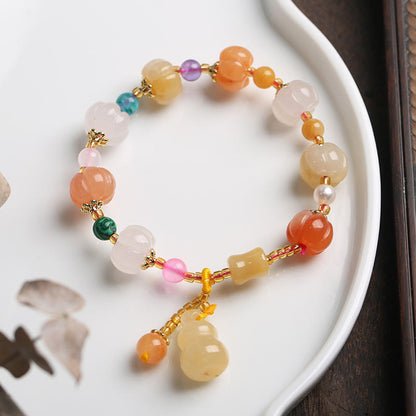 Mythstone Natural Golden Silk Jade Crystals Gourd Pixiu Pumpkin Beads Wealth Charm Bracelet