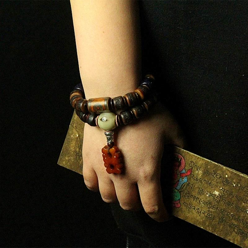 Mythstone Tibetan Yak Bone Dzi Bead Turquoise Keep Away Evil Spirits Bracelet