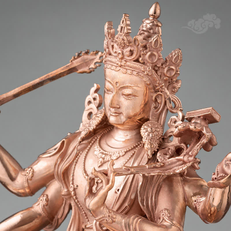 Estatua decorativa de cobre Serenity de la figura del Bodhisattva Manjusri de cuatro brazos de Mythstone 