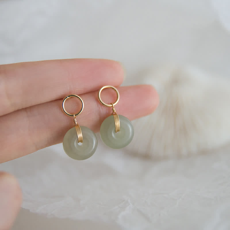 Mythstone Round Jade Peace Buckle Luck Drop Earrings