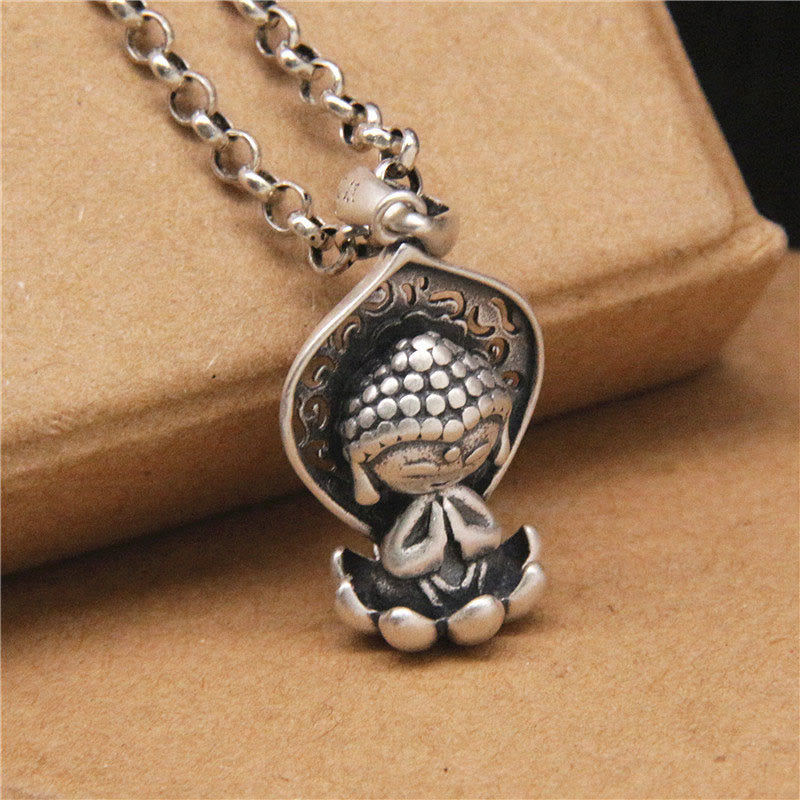 Mythstone 999 Sterling Silver Meditation Buddha Lotus Serenity Necklace Pendant