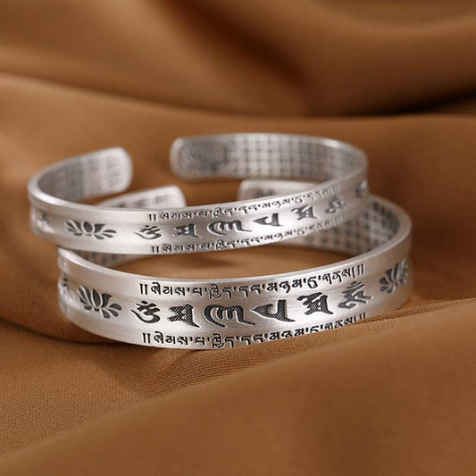 Mythstone 999 Sterling Silver Om Mani Padme Hum Lotus Wisdom Bracelet Bangle