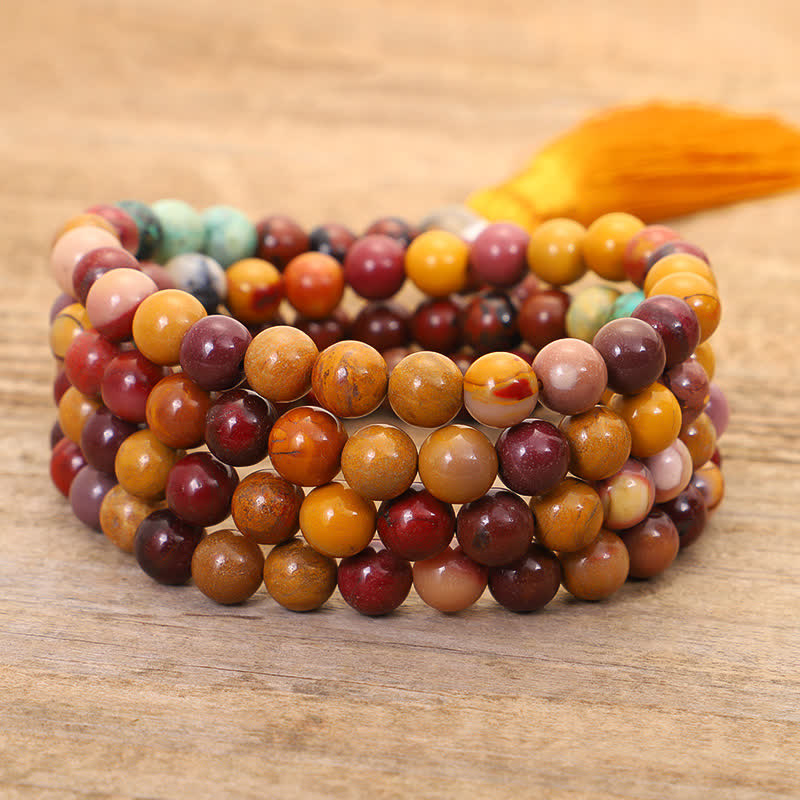 Mythstone 108 Mala Beads Mookaite Emotional Growth Bracelet Tassel Necklace Pendant