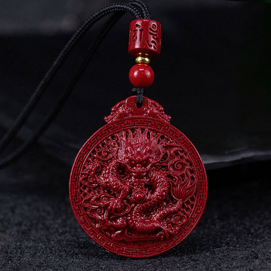 Mythstone Year of the Dragon Natural Cinnabar Dragon Protection Necklace Pendant