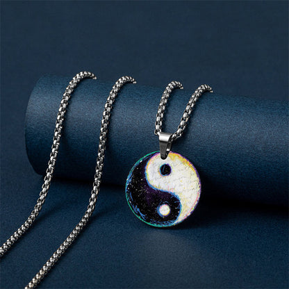 Colgante de collar de acero de titanio con armonía de pez koi y dragón Yin Yang