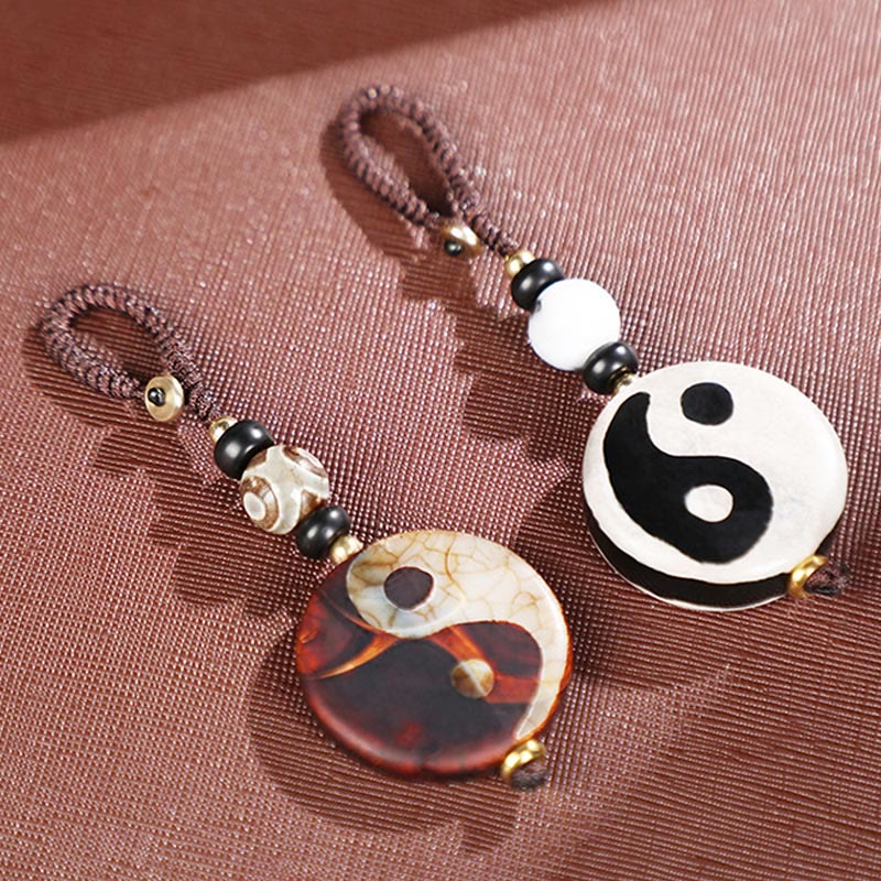 Mythstone Natural Agate Yin Yang Dzi Bead Balance Keychain