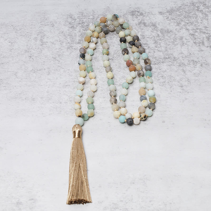 MythStone 108 Amazonite Beads Tassel Mala Bracelet