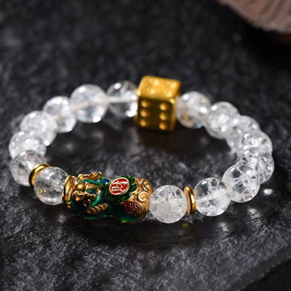 Pulsera de riqueza con dados de cristal blanco Pixiu que cambia de color Mythstone 