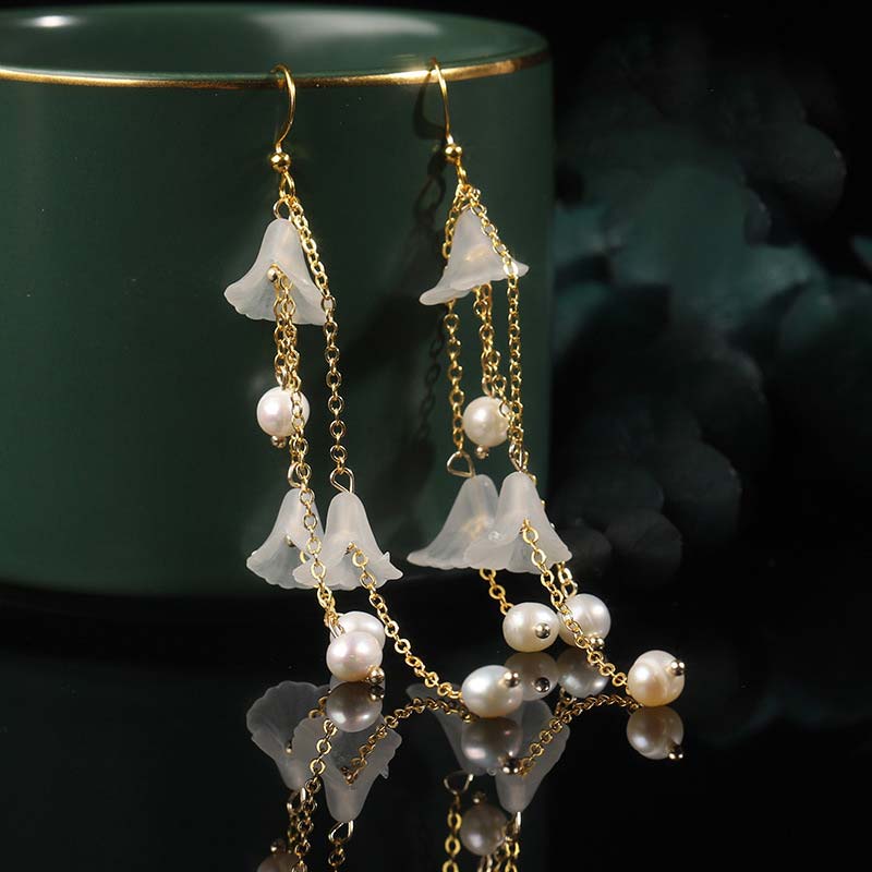 Mythstone Pearl Flower Petals Luck Drop Earrings