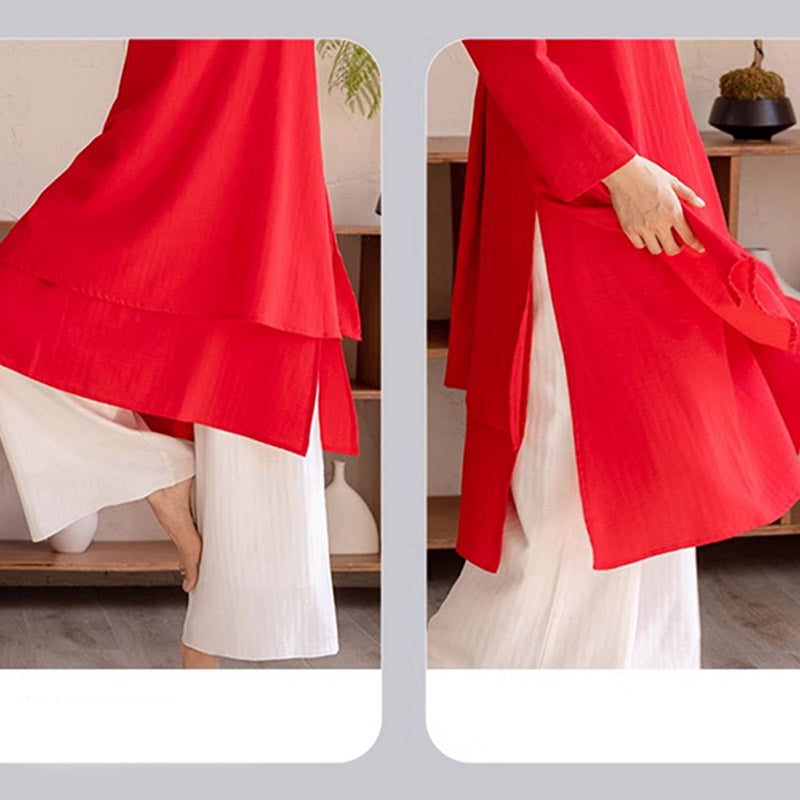 Mythstone 2Pcs Simple Design Tai Chi Meditation Yoga Clothing Top Pants Women's Set