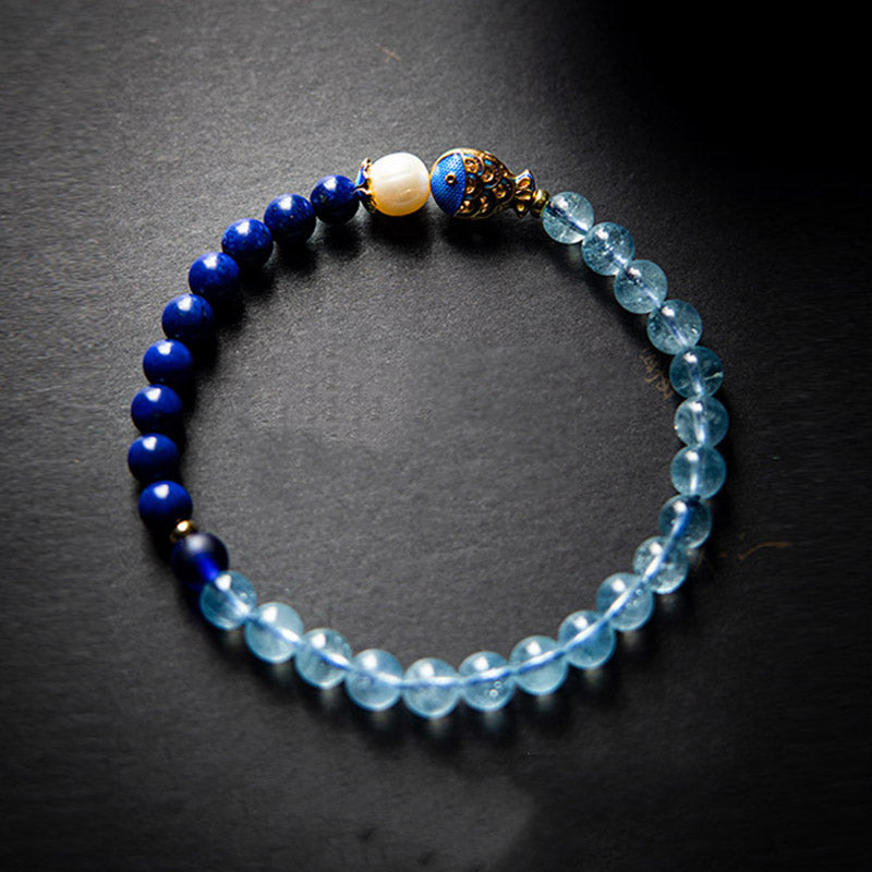 Mythstone Natural Aquamarine Lazurite Fish Healing Bracelet