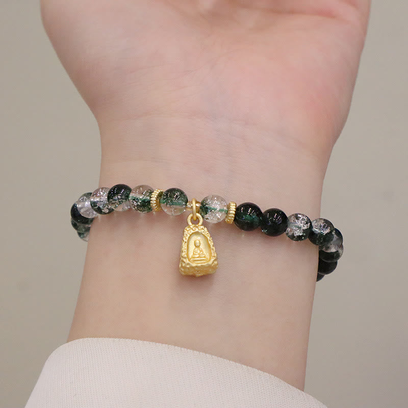 Pulsera con dije de Buda de calabaza con fantasma verde natural de Mythstone 