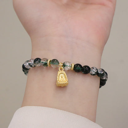 Pulsera con dije de Buda de calabaza con fantasma verde natural de Mythstone 