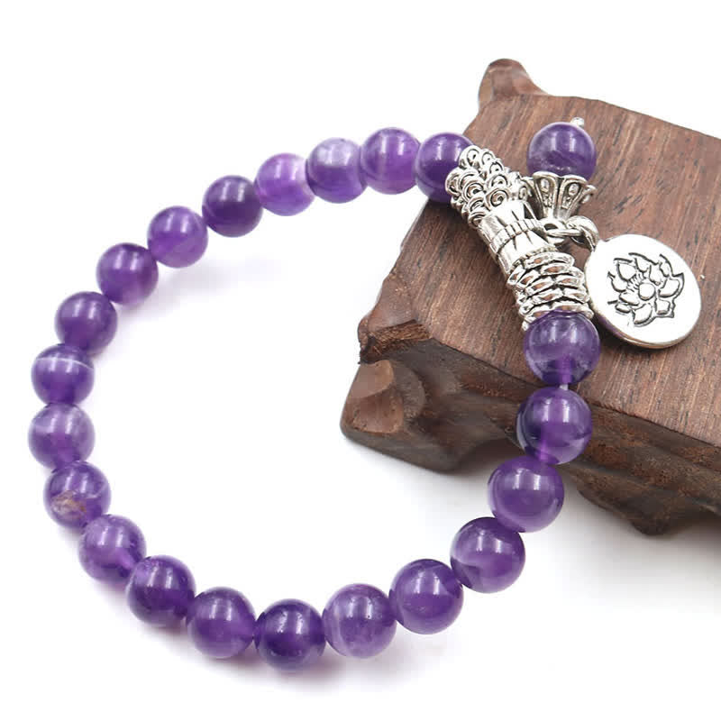 Mythstone Amethyst Crystal Lotus Healing Balance Bracelet