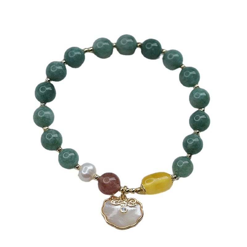 Pulsera de la suerte con candado Ruyi y concha marina de jade Mythstone 