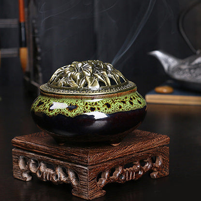 Mythstone Flower Pattern Ceramic Blessing Meditation Incense Burner Decoration