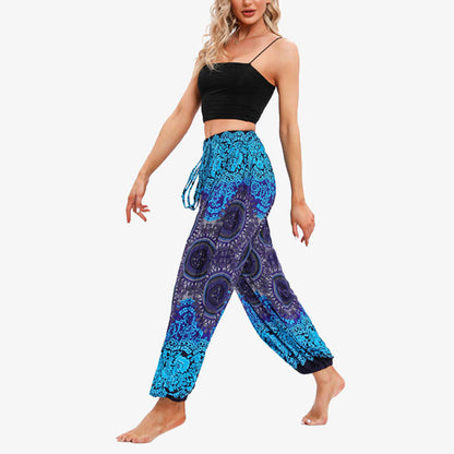 Mythstone Round Geometric Flower Floral Loose Harem Trousers Women's Yoga Pants