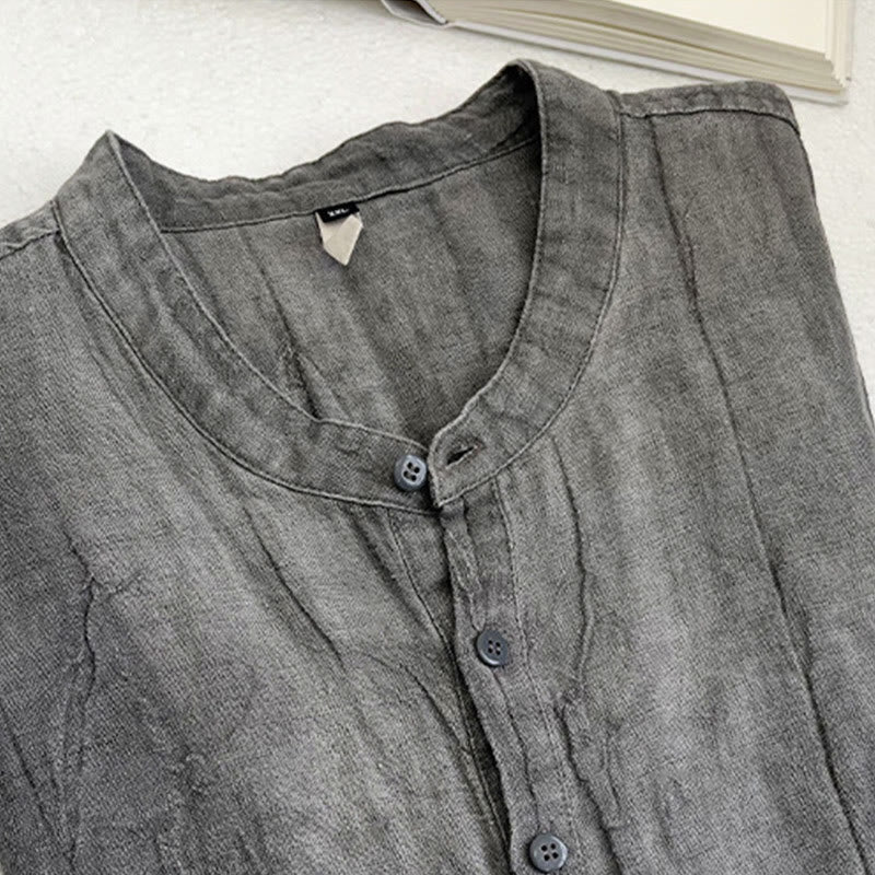 Mythstone Solid Color Short Sleeve Button Shirt Linen Men Clothing