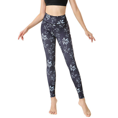 Leggings deportivos de cintura alta con estampado de hojas de arce y manchas de Mythstone para mujer 