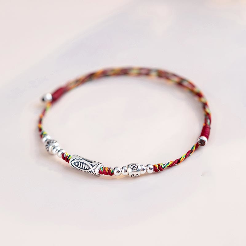 MythStone 925 Sterling Silver Luck Koi Fish Braided Colorful String Bracelet Anklet