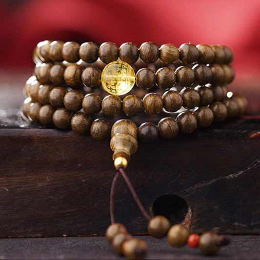 Mythstone 108 Mala Beads 999 Gold Brunei Agarwood Heart Sutra Amber Red Agate Strength Meditation Bracelet