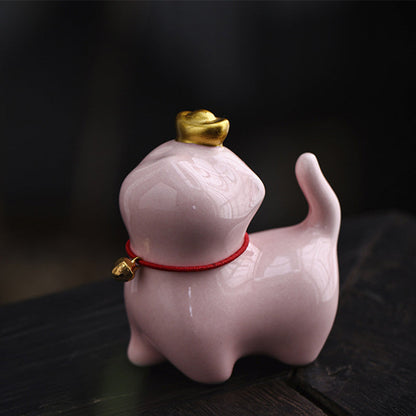 Lingote de té de cerámica para mascotas con forma de gato de la suerte Mythstone, figura decorativa para escritorio del hogar