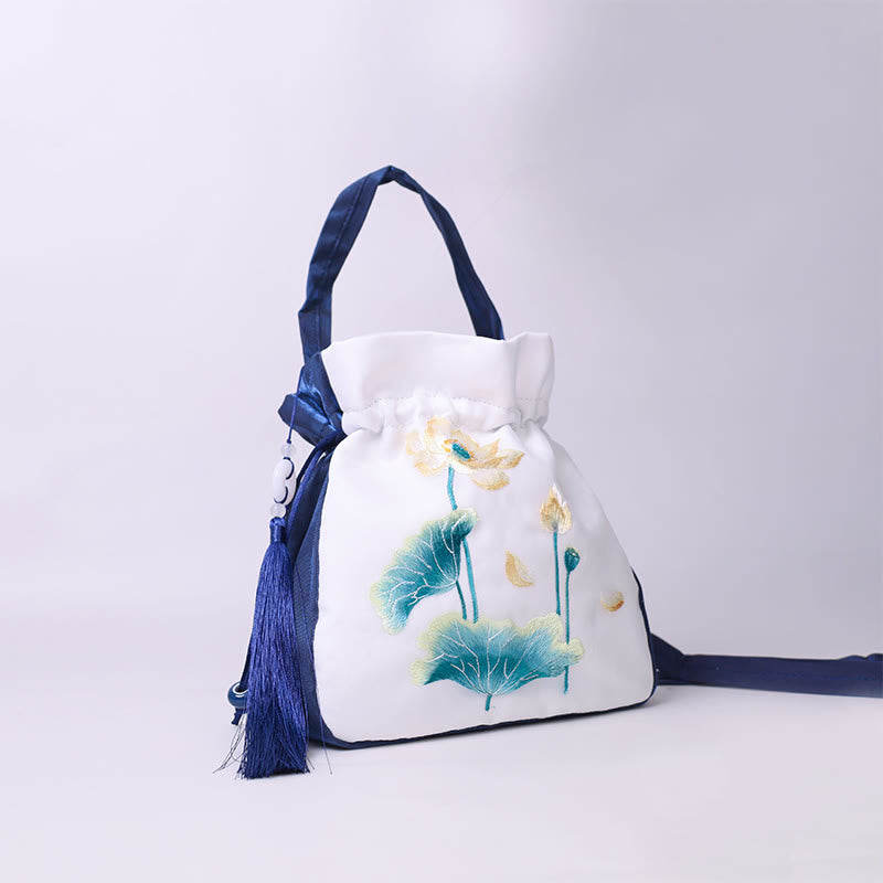 Mythstone Suzhou Embroidery Rabbit Lotus Epiphyllum Peony Magnolia Silk Tote Crossbody Bag Shoulder Bag Handbag