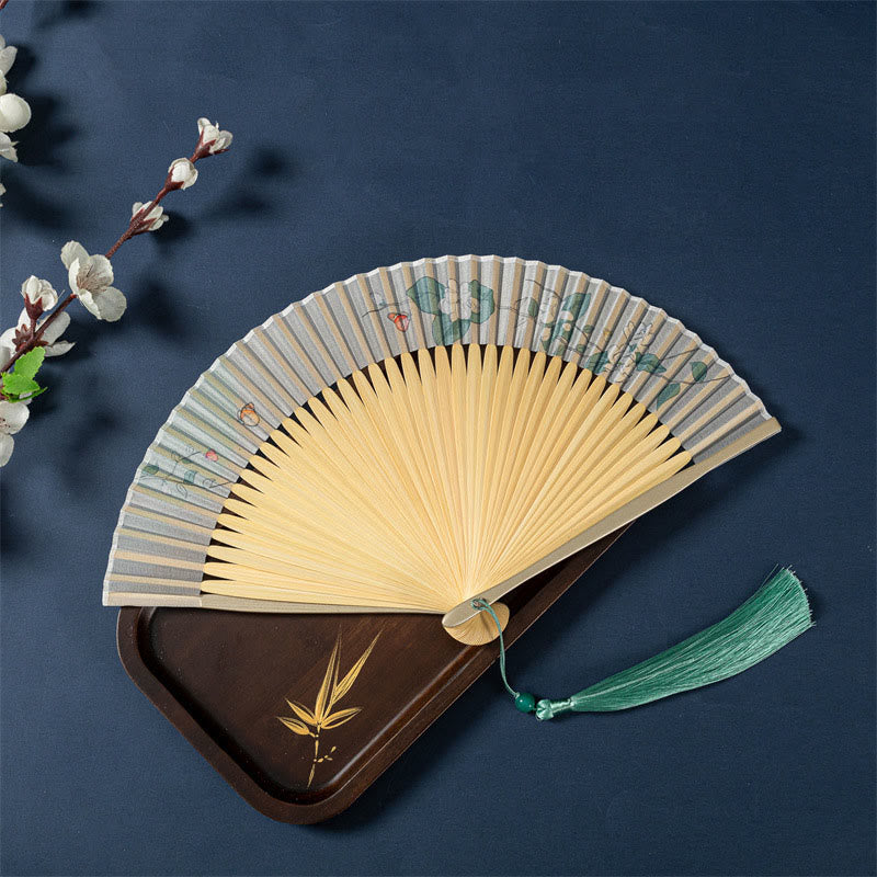 Mythstone Lotus Begonia Flower Jasmine Handheld Bamboo Folding Fan 21cm