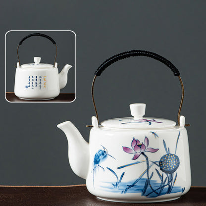 Mythstone Vintage Dragon Mountain Fisherman Landscape White Porcelain Ceramic Kung Fu Teapot