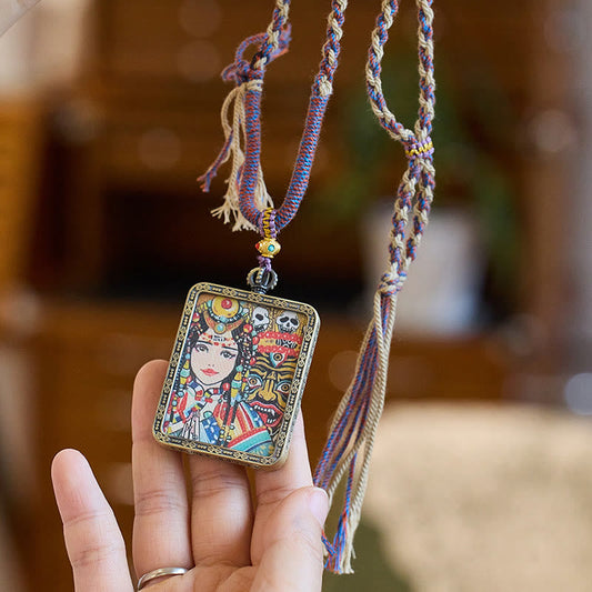 Mythstone Tibetan Zakiram Goddess of Wealth Past And Present Ghau Prayer Box Necklace Pendant