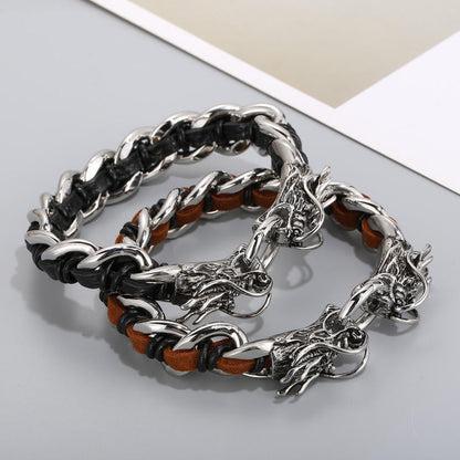 Mythstone Dragon Leather Titanium Steel Protection Luck Braided Bracelet