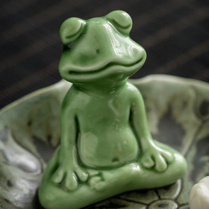 Mythstone Leaf Meditation Frog Pattern Healing Ceramic Incense Burner Decoration