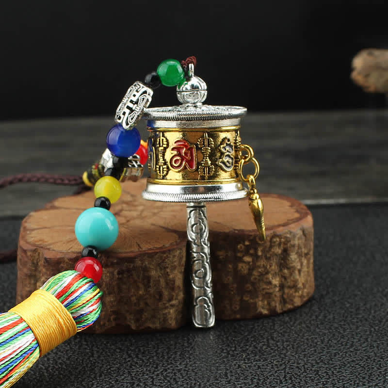 Mythstone Tibet Om Mani Padme Hum Prayer Wheel Tassel Bag Car Hanging Decoration