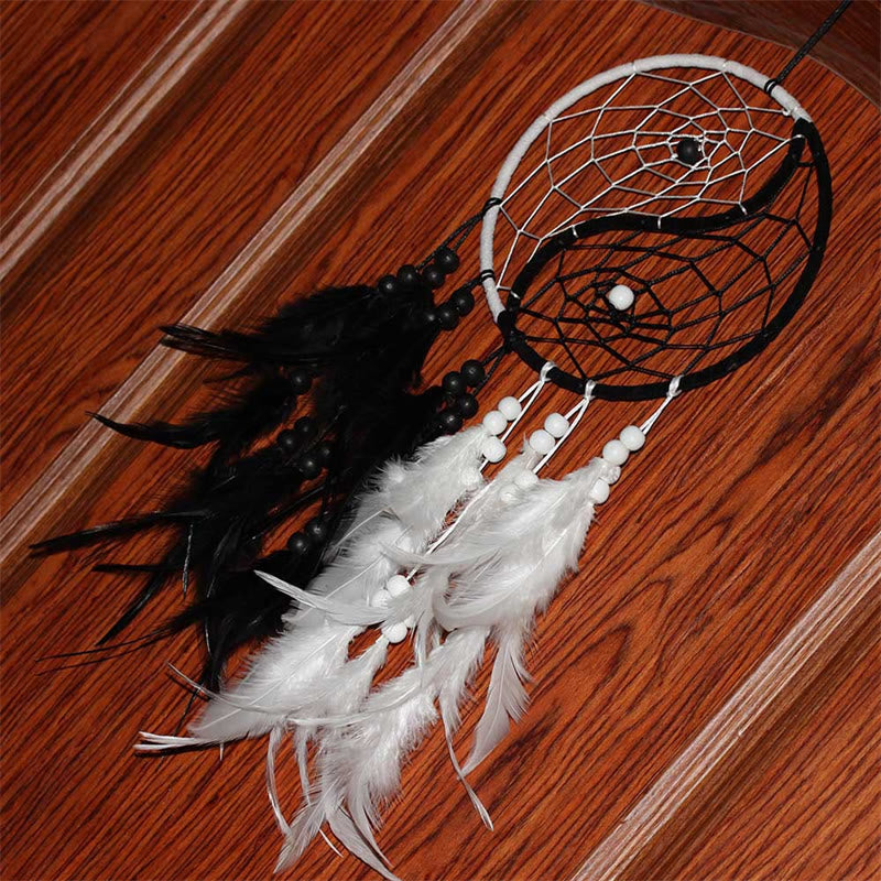 Mythstone Yin Yang  Dream Catcher Circular Net with Feathers Balance Decoration