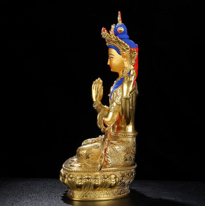 Mythstone Chenrezig Four-armed Avalokitesvara Protection Copper Gold Plated Statue Decoration