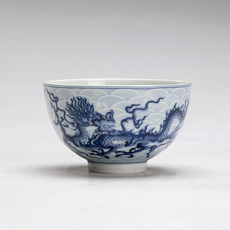 Mythstone Blue Dragon Design Ceramic Teacup Kung Fu Tea Cups