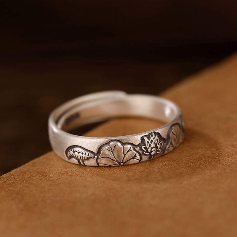 Mythstone 999 Sterling Silver Lotus Peony Flower Enlightenment Ring