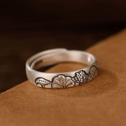 Mythstone 999 Sterling Silver Lotus Peony Flower Enlightenment Ring