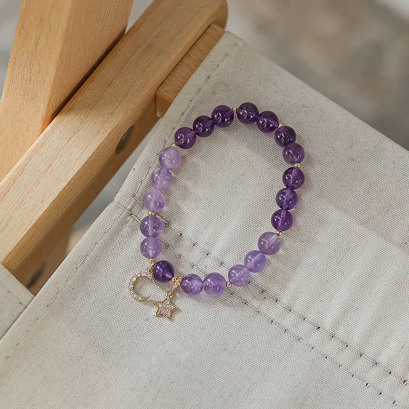 MythStone Amethyst Crystal Moon Star Healing Bracelet