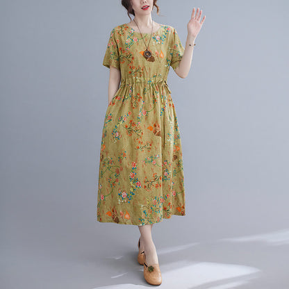 Mythstone Flowers Print Midi Dress Tunic Dress With Pockets