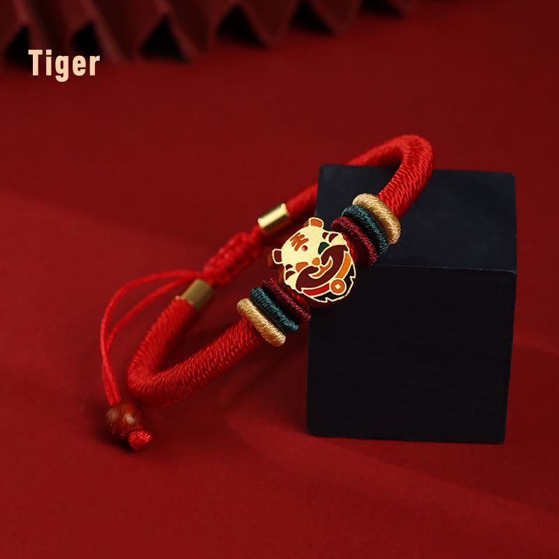 Pulsera trenzada roja con el año del dragón y la suerte del zodíaco chino hecha a mano en plata de ley 925 de Mythstone 