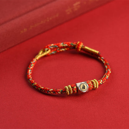 Mythstone 925 Sterling Silver Chinese Zodiac Natal Buddha Red Colorful Rope Luck Handcrafted Bracelet