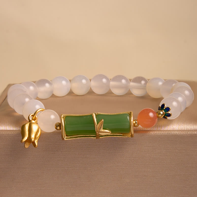 Mythstone Natural White Agate Jadeite Bamboo Beads Positivity Bracelet