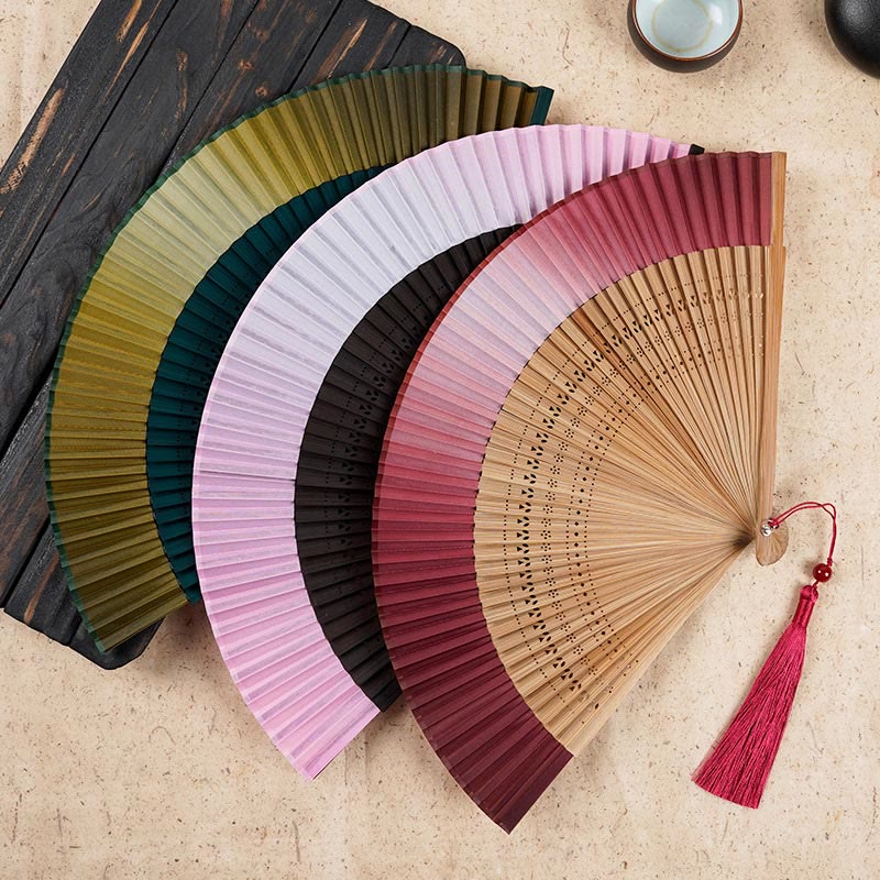 Mythstone Solid Color Gradient Hollow Engraved Handheld Bamboo Folding Fan