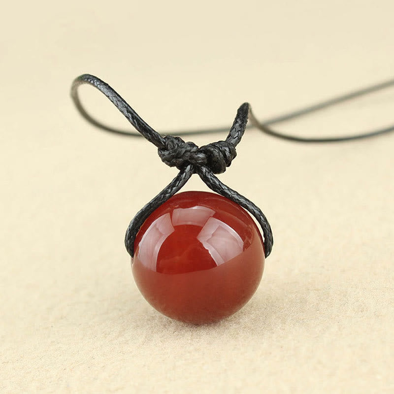 Mythstone Red Agate Bead Confidence Leather Rope Necklace Pendant