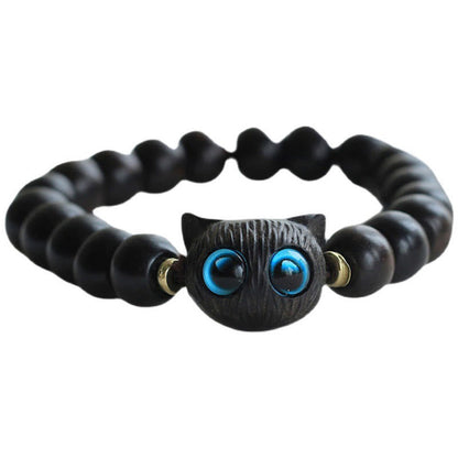 MythStone Ebony Wood Green Sandalwood Cute Cat Peace Bracelet